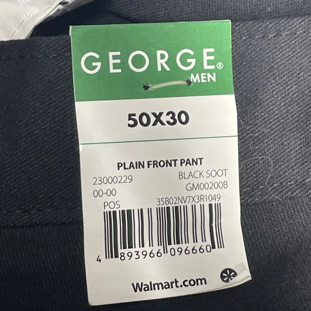 NWT George Fits Men 50x29 Black Classic Fit Flat Front Pants Career Service Wear